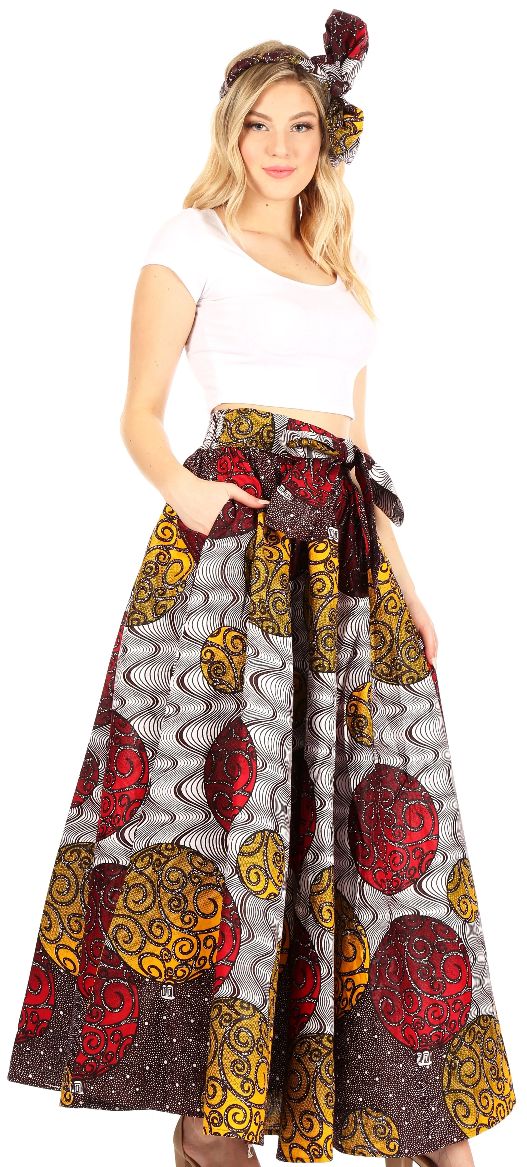 Sakkas Asma Convertible Traditional Wax Print Adjustable Strap Maxi Skirt | Dress