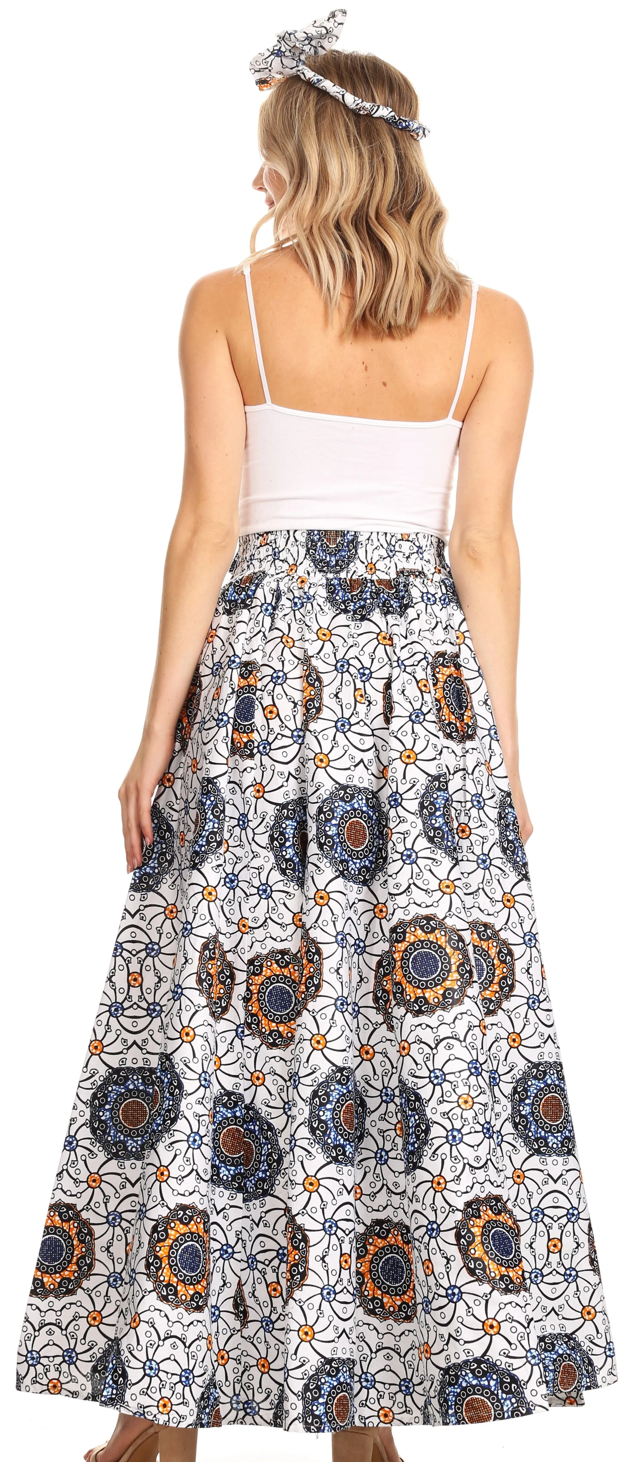 Sakkas Asma Convertible Traditional Wax Print Adjustable Strap Maxi Skirt | Dress