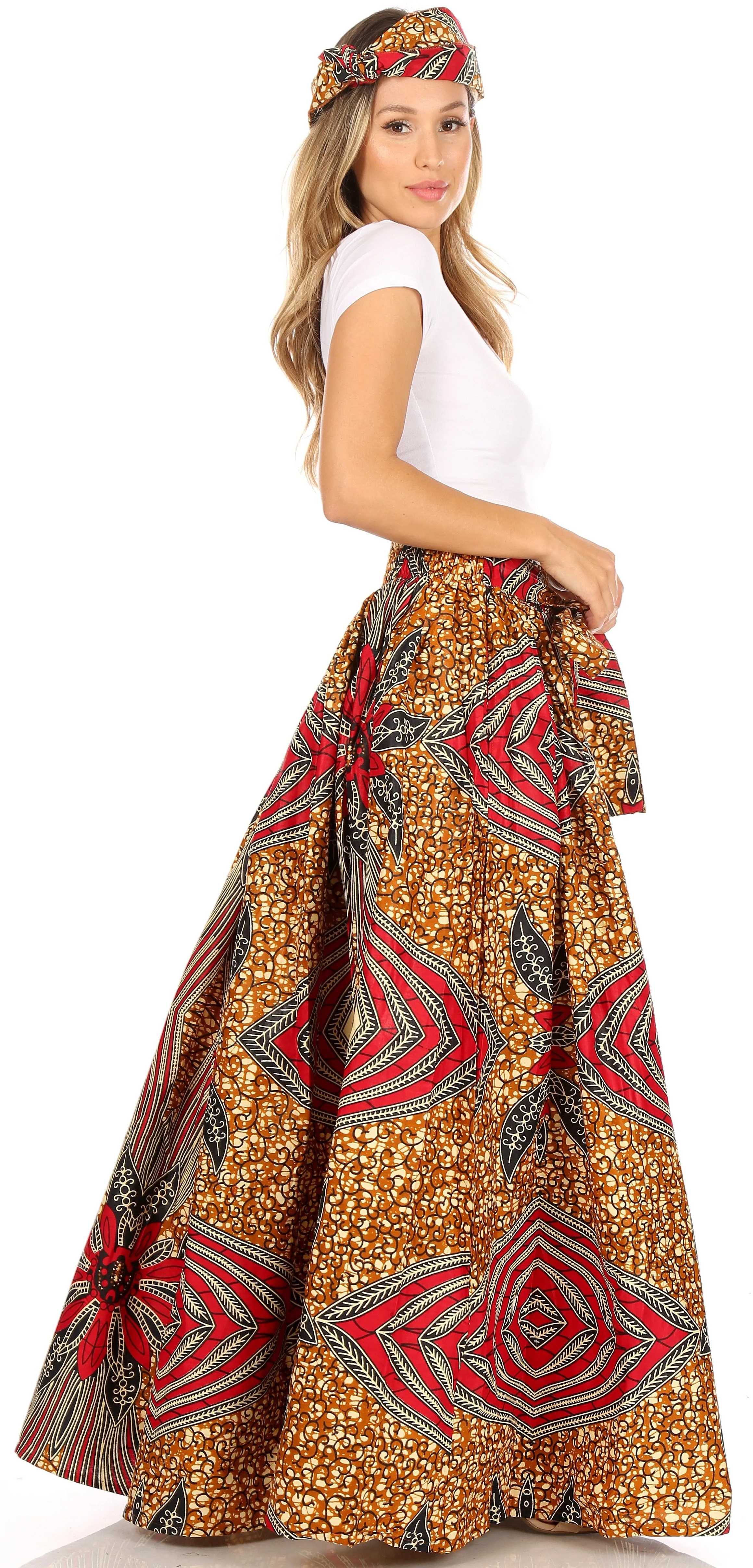 Sakkas Asma Convertible Traditional Wax Print Adjustable Strap Maxi Skirt | Dress