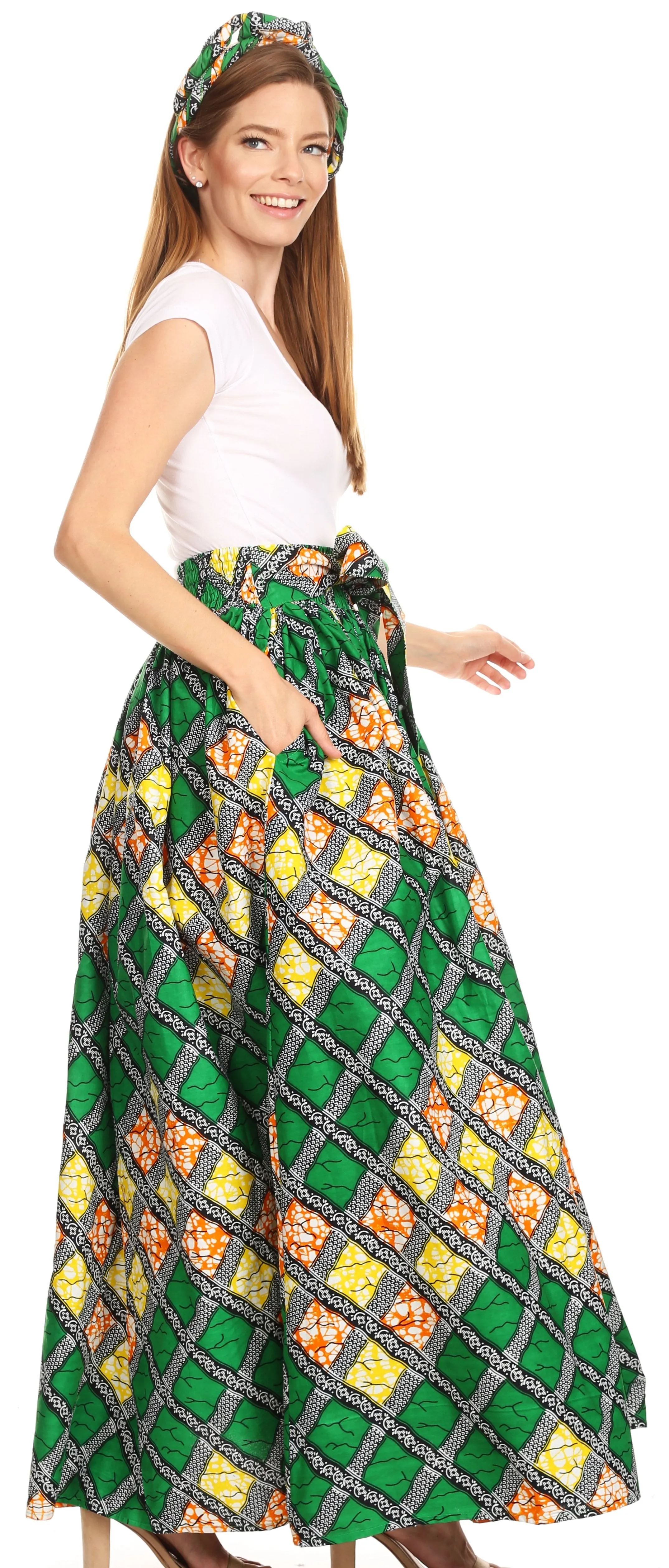 Sakkas Asma Convertible Traditional Wax Print Adjustable Strap Maxi Skirt | Dress