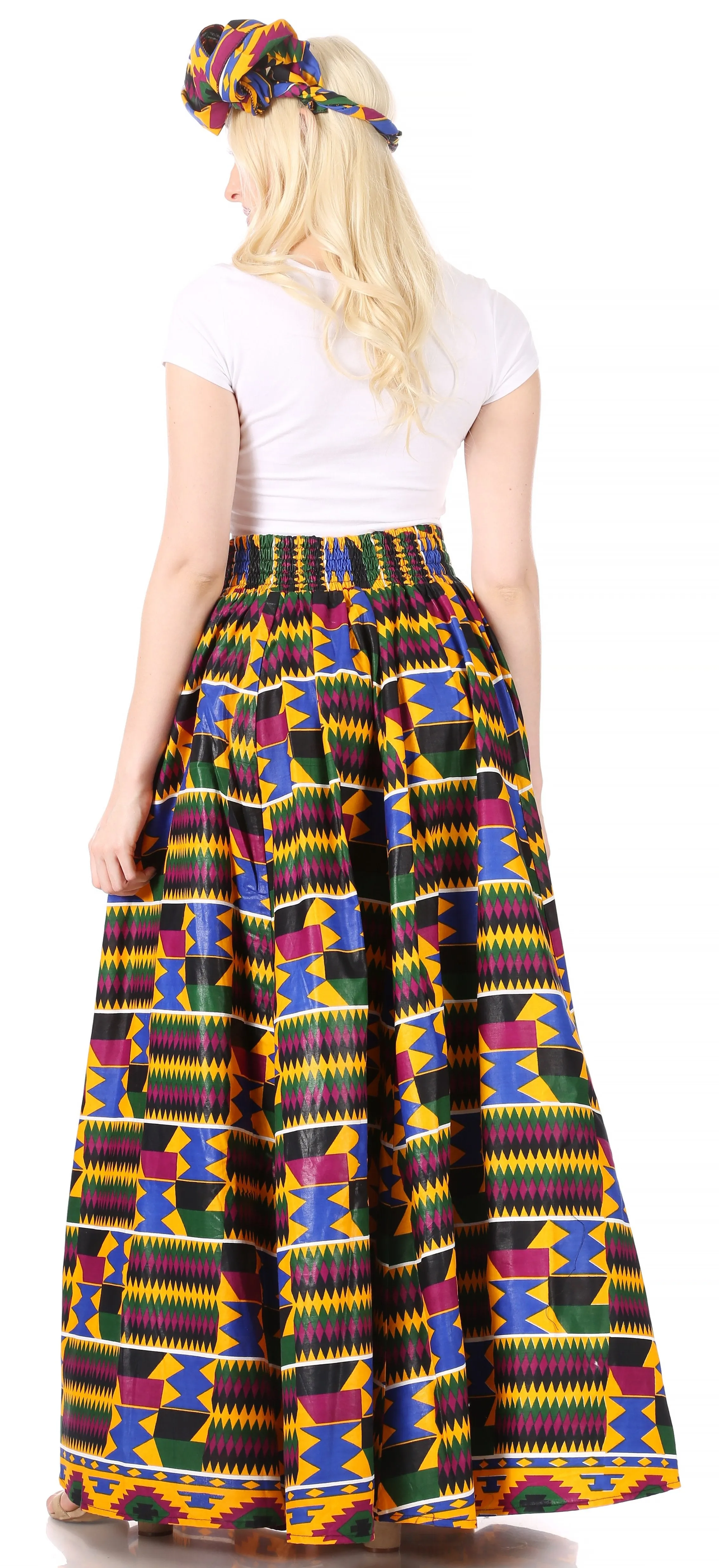 Sakkas Asma Convertible Traditional Wax Print Adjustable Strap Maxi Skirt | Dress