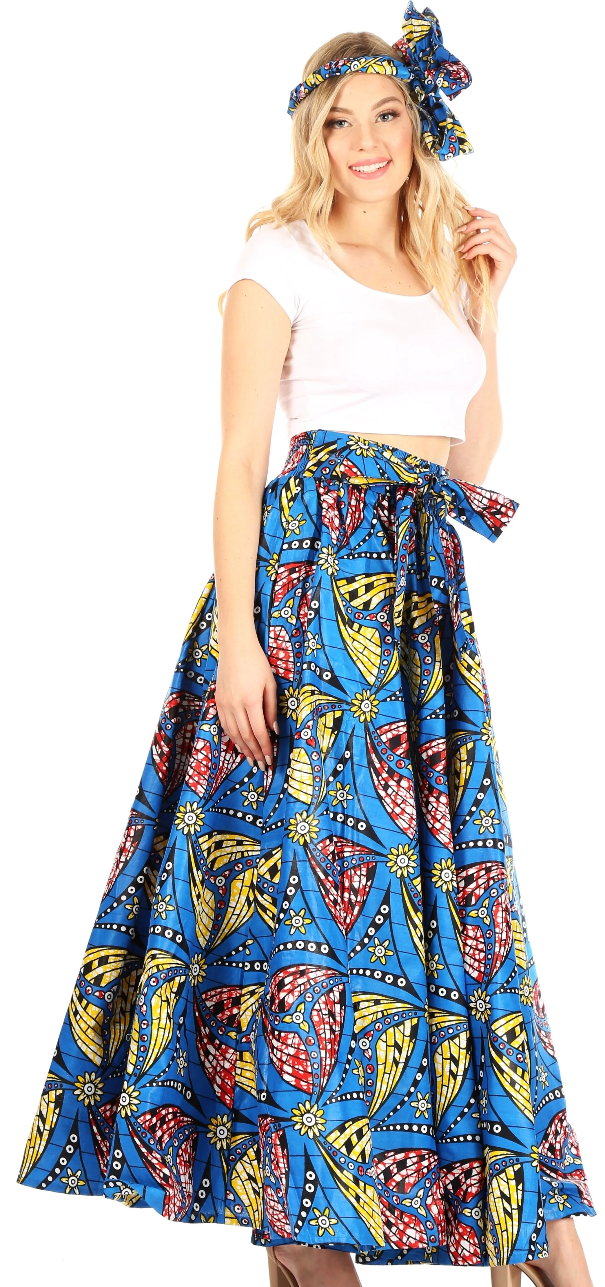 Sakkas Asma Convertible Traditional Wax Print Adjustable Strap Maxi Skirt | Dress