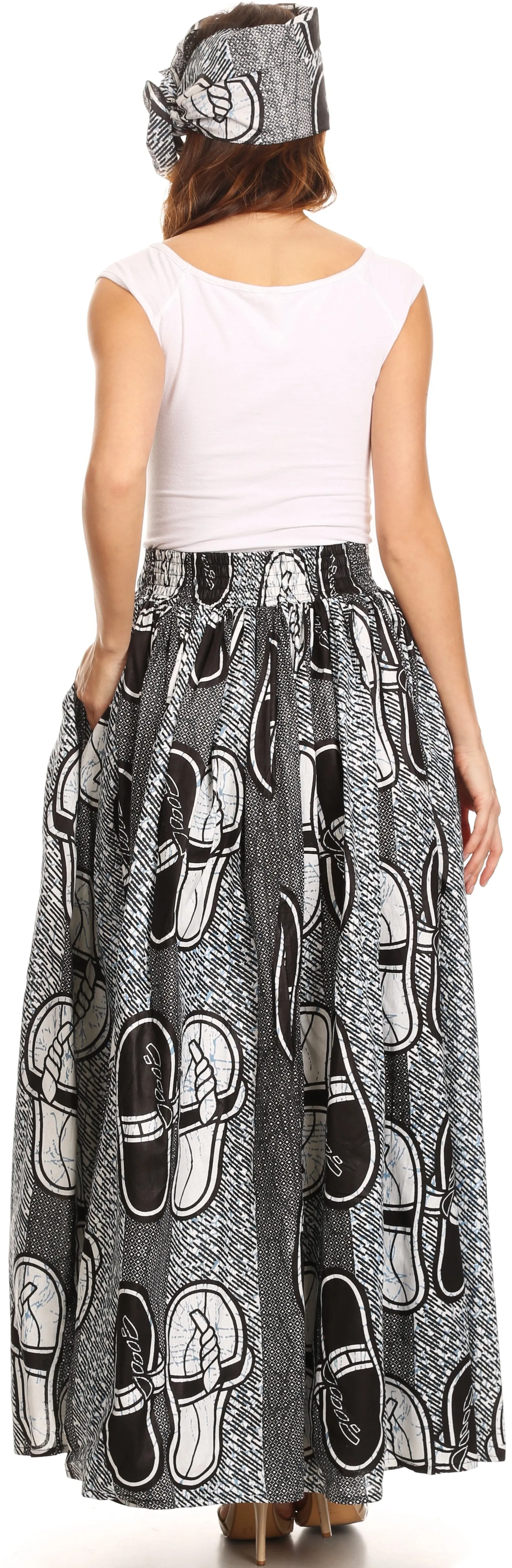 Sakkas Asma Convertible Traditional Wax Print Adjustable Strap Maxi Skirt | Dress