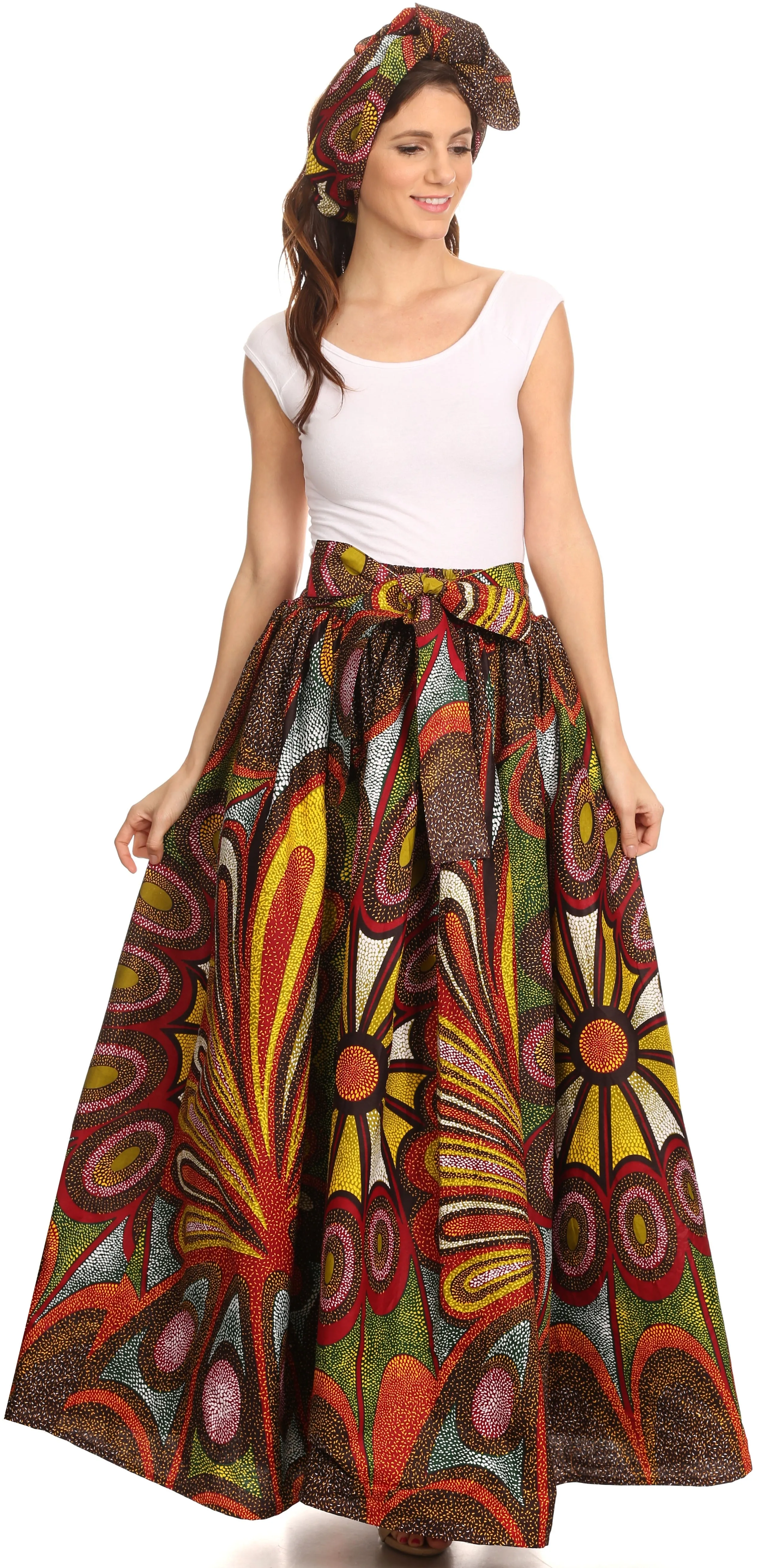 Sakkas Asma Convertible Traditional Wax Print Adjustable Strap Maxi Skirt | Dress