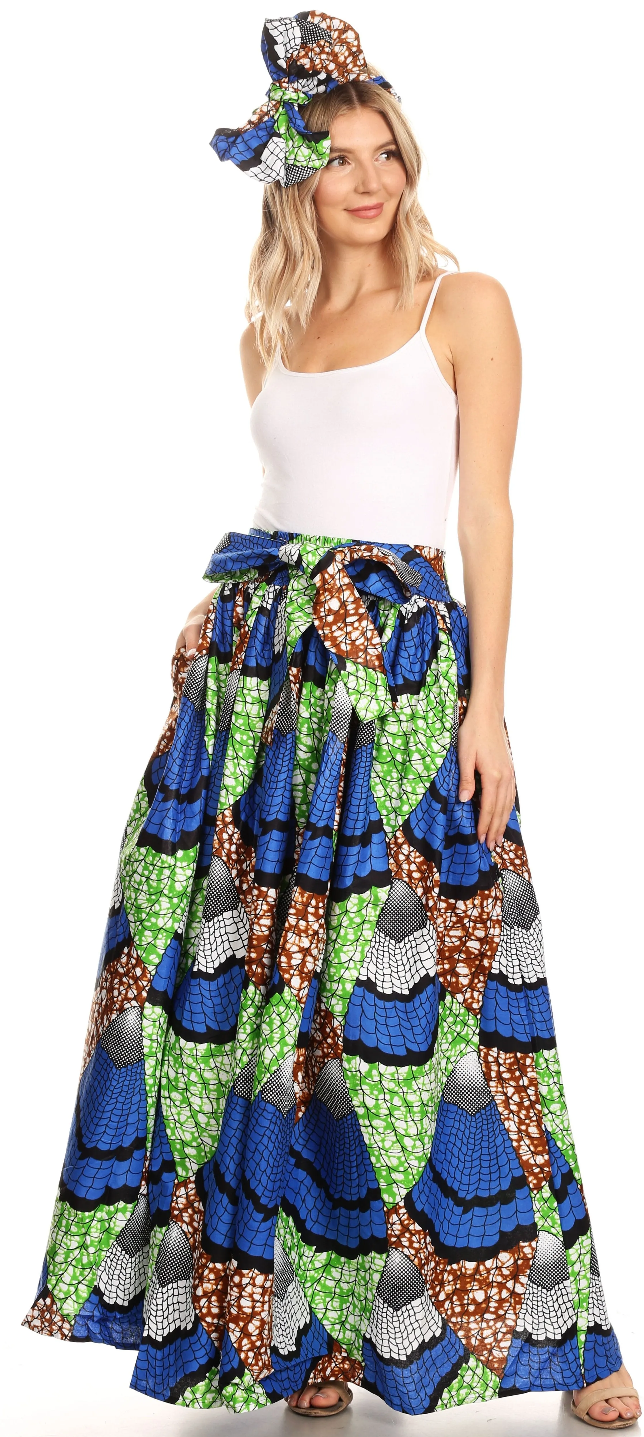 Sakkas Asma Convertible Traditional Wax Print Adjustable Strap Maxi Skirt | Dress