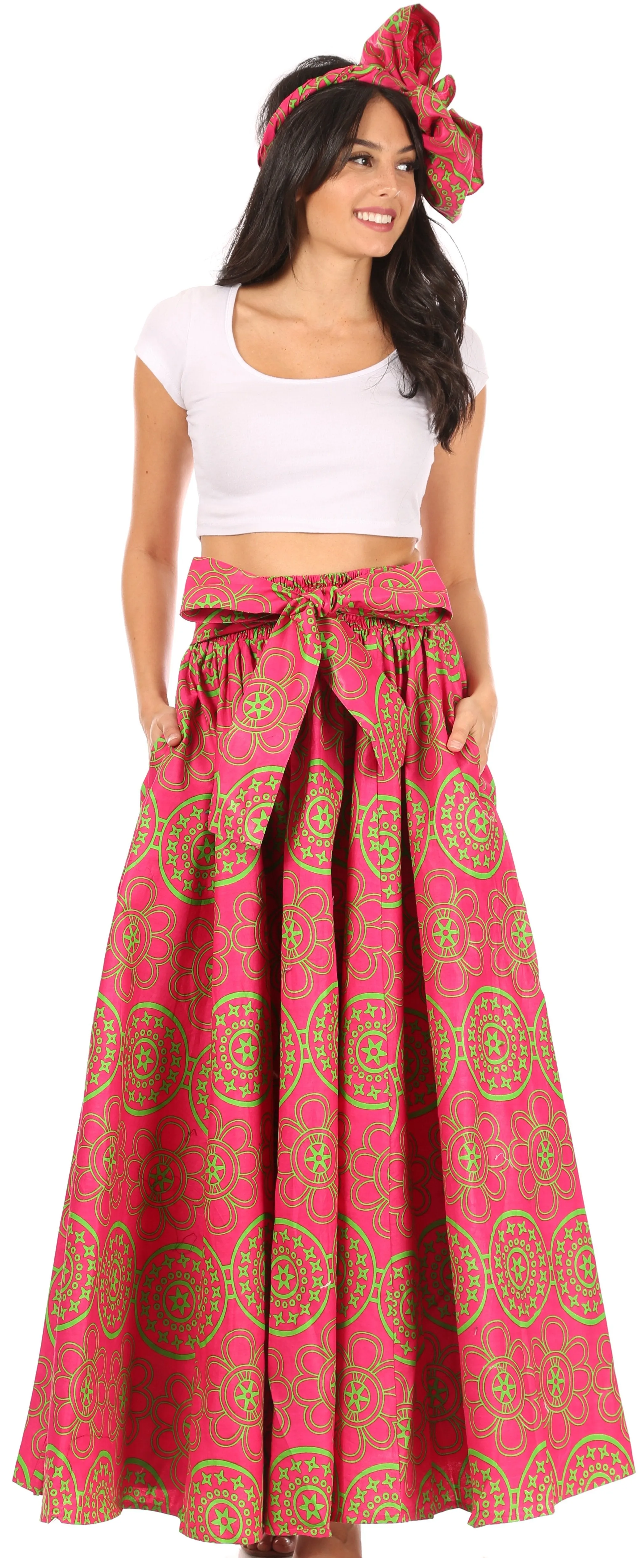 Sakkas Asma Convertible Traditional Wax Print Adjustable Strap Maxi Skirt | Dress