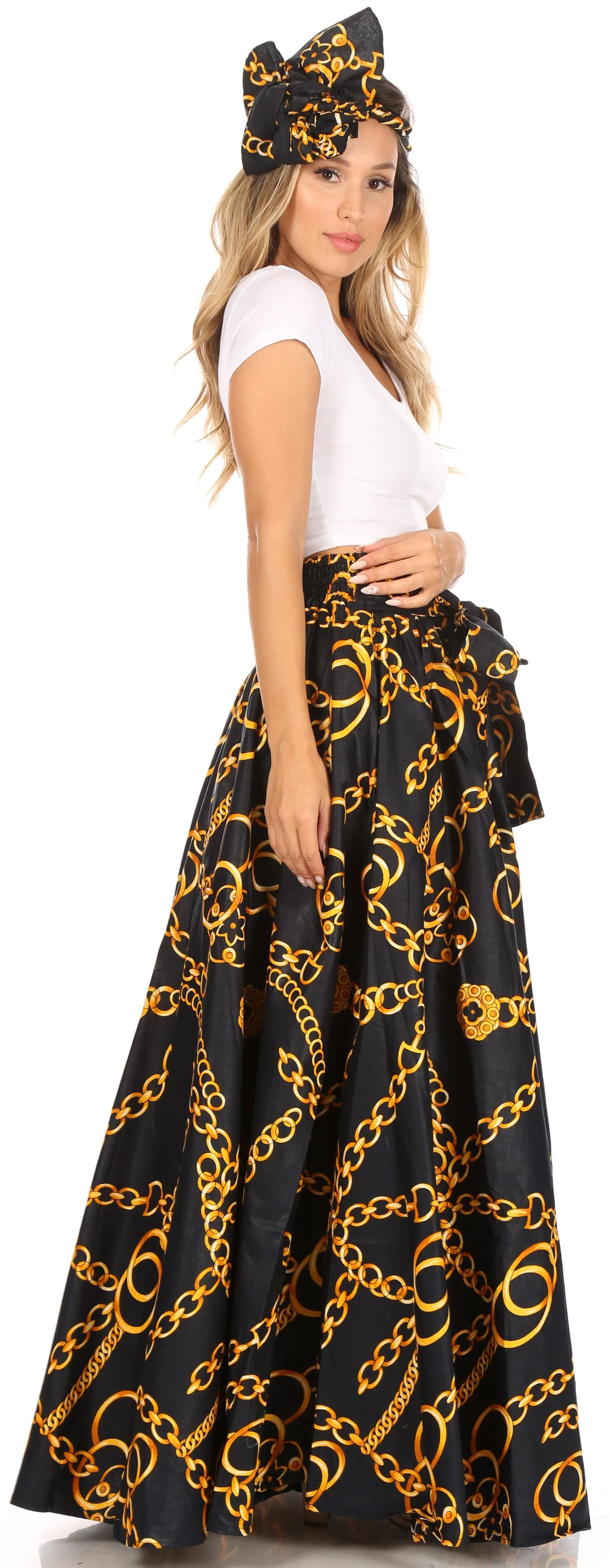 Sakkas Asma Convertible Traditional Wax Print Adjustable Strap Maxi Skirt | Dress