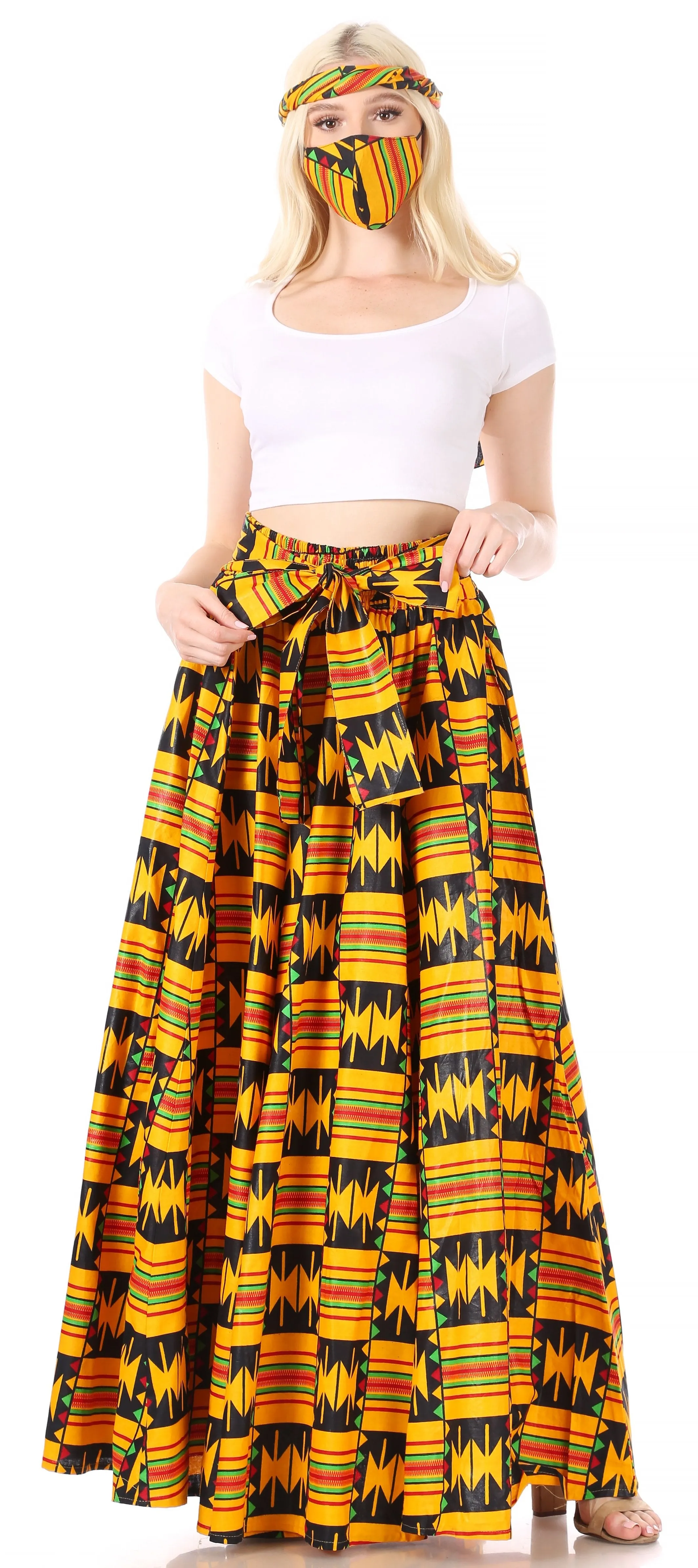 Sakkas Asma Convertible Traditional Wax Print Adjustable Strap Maxi Skirt | Dress