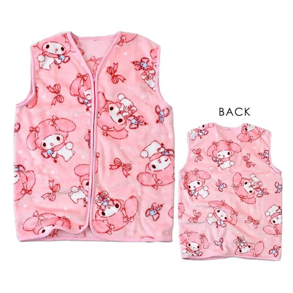 Sanrio Flannel Home Vest Pajamas Home Clothes Fluffy Warm Winter Hello Kitty Kuromi Cinnamoroll My Melody