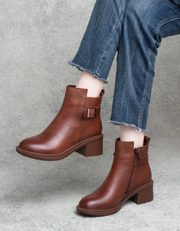 Side Buckle Comfortable Chunky Heel Chelsea Booties