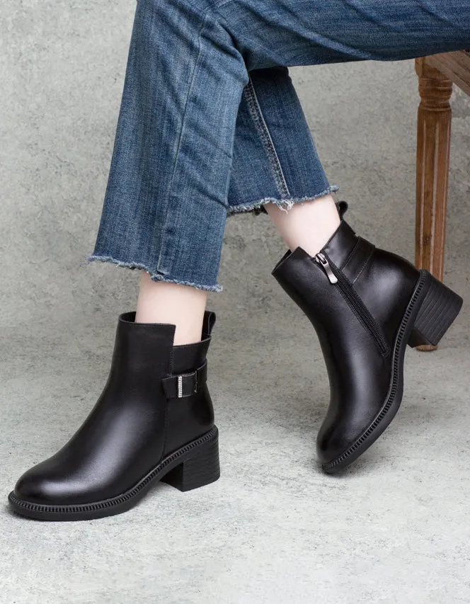 Side Buckle Comfortable Chunky Heel Chelsea Booties