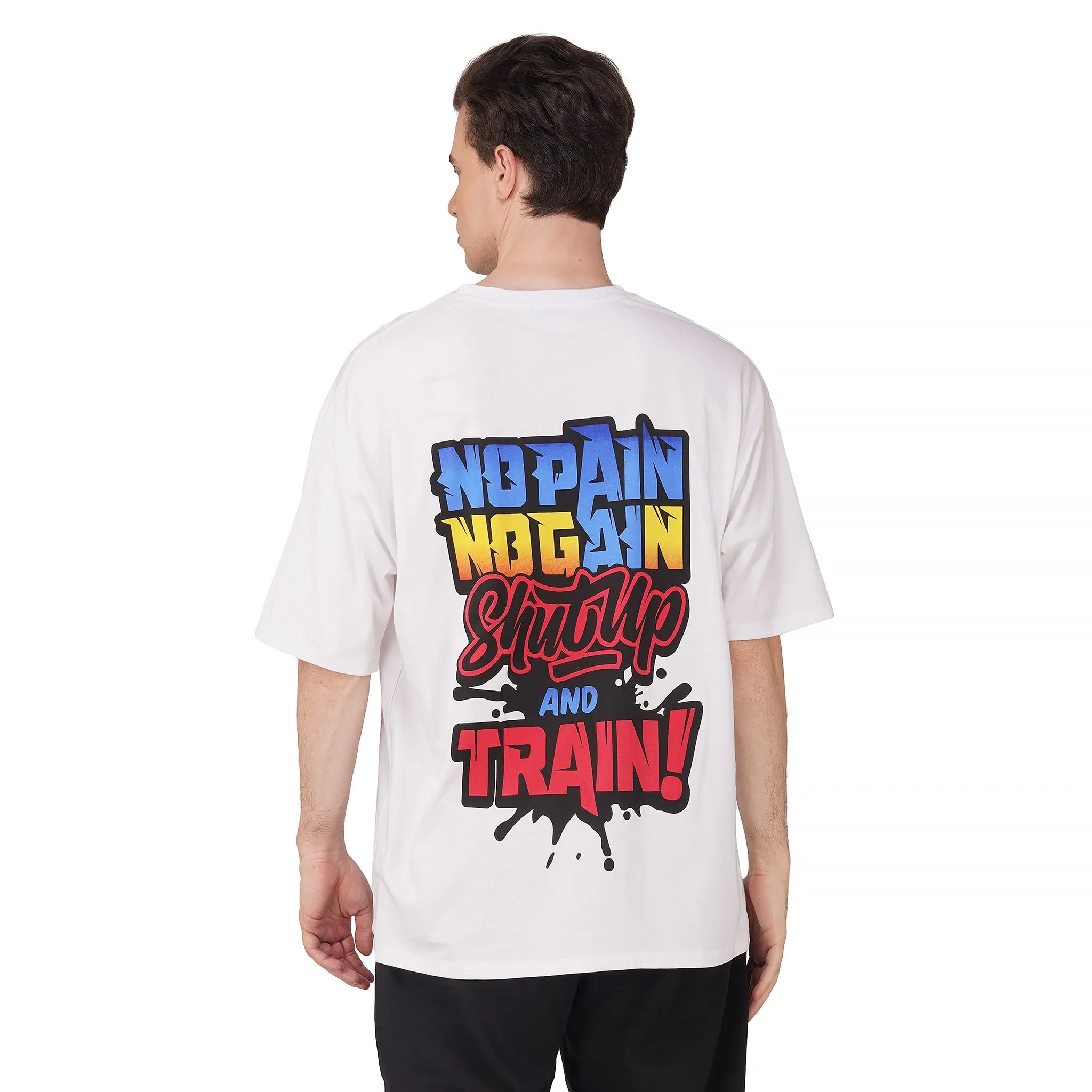 SLAY. Men's "No Pain No gain Shut Up & Train" Oversized T shirt