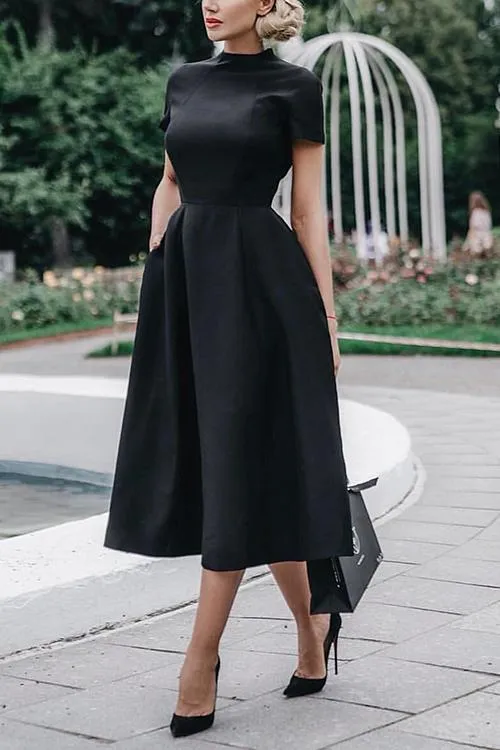 Solid Short Sleeve Trendy A Line Dress