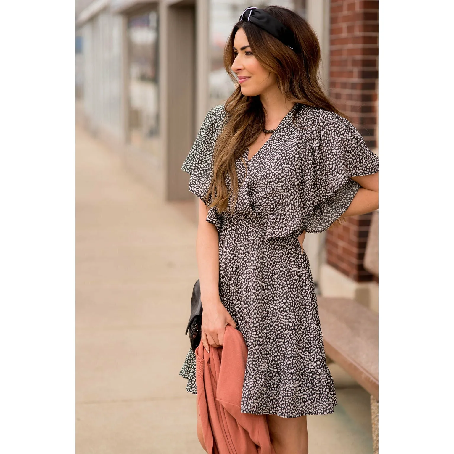 Stylish Cheetah Flitter Sleeve Dress