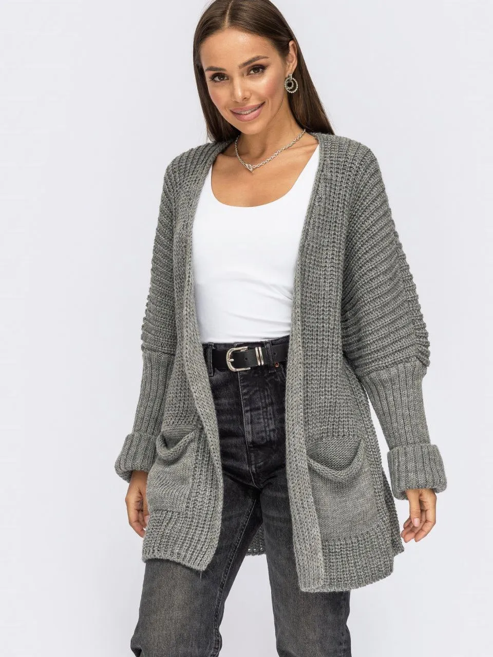 Stylish Knitted Slip On Cardigan with Pockets M-XXL