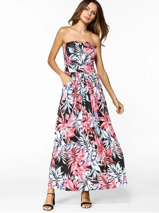 TastyHottie - Trendy Print Pocket Maxi Bandeau Dress