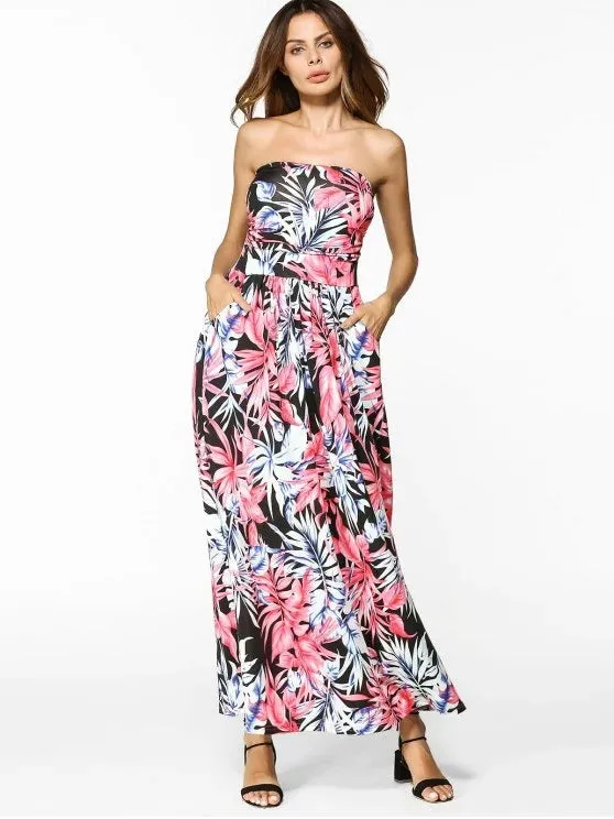 TastyHottie - Trendy Print Pocket Maxi Bandeau Dress