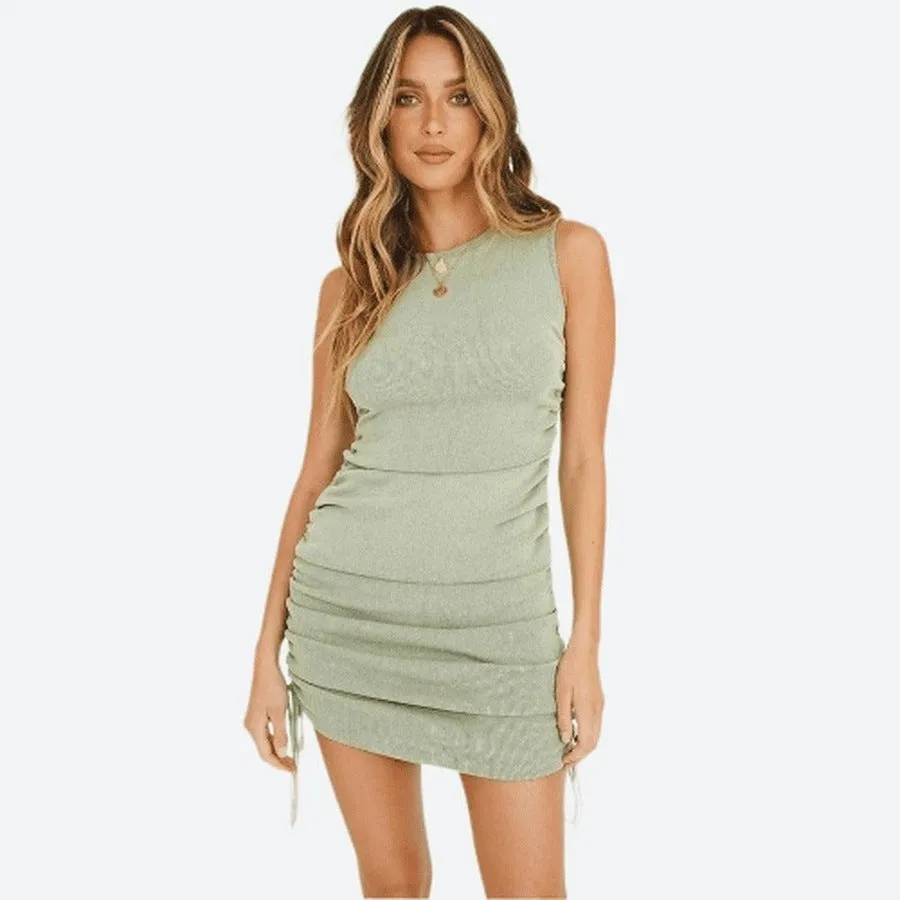 Trendy Sleeveless Ruched Mini Dresses