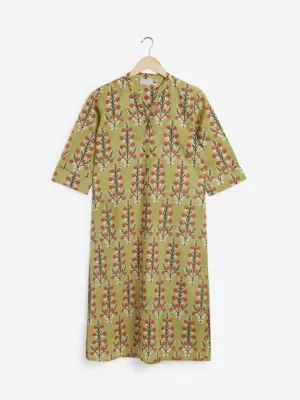 Utsa Sage-Green Floral Straight Kurta