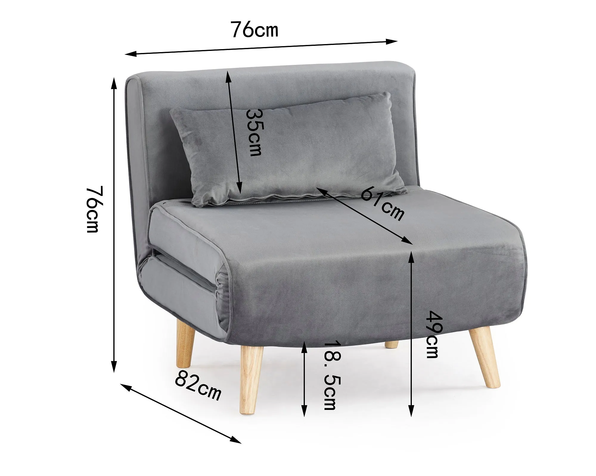 Valley Single Futon Sofa Bed - GreyVelvet