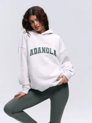 Varsity Oversized Hoodie - Light Grey Melange/Sea Green