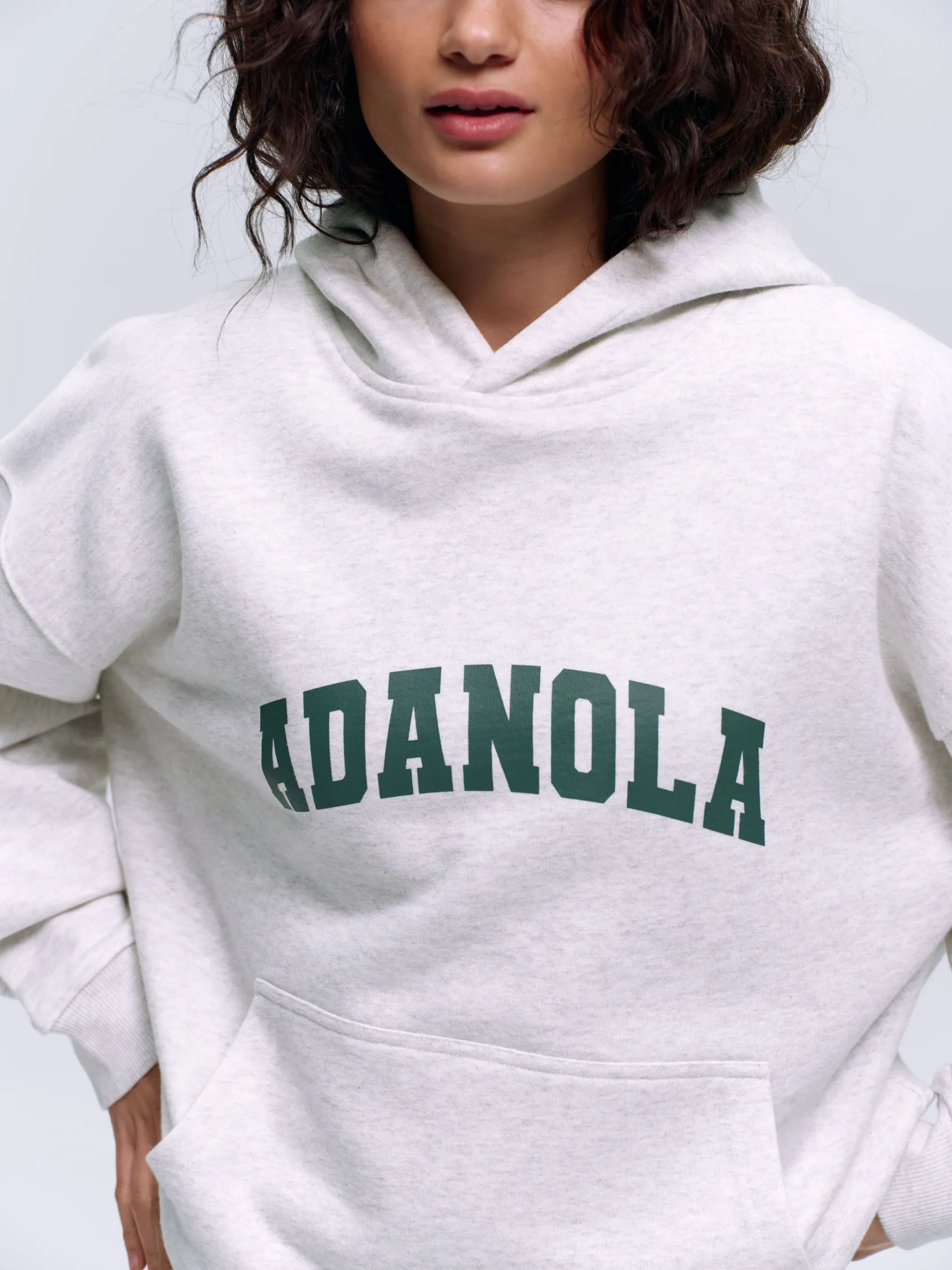 Varsity Oversized Hoodie - Light Grey Melange/Sea Green