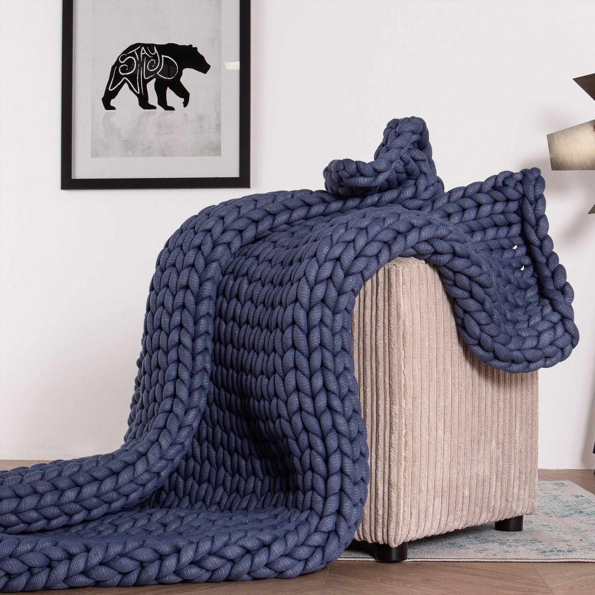 Weighted Blanket for Adults - Chunky Knit Dark Blue