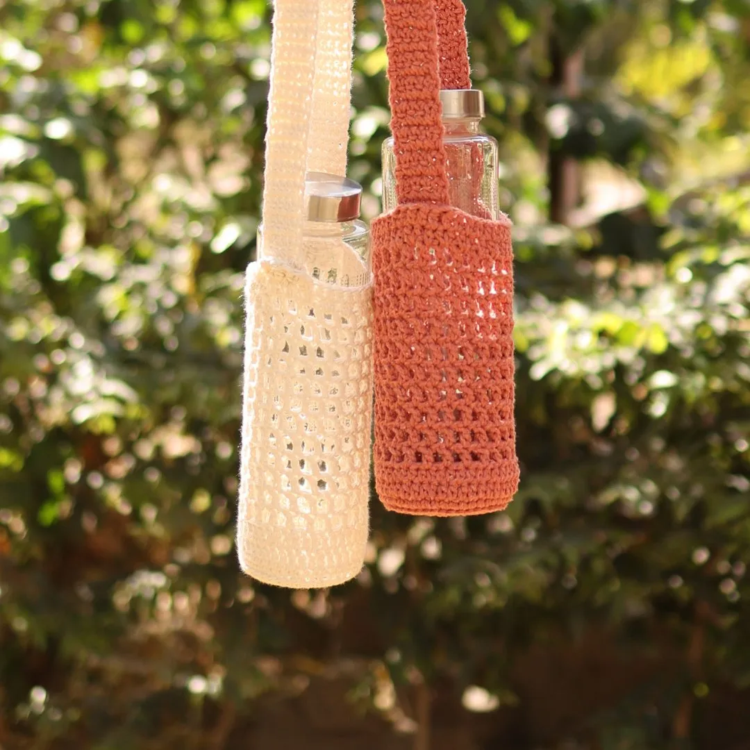 White Handmade Crochet Sling Bottle Cover