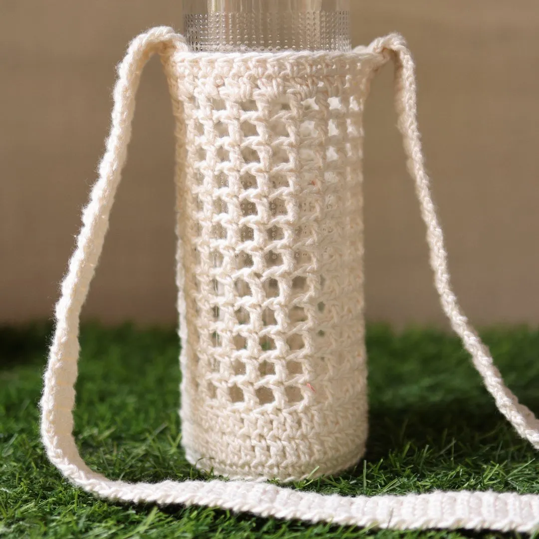 White Handmade Crochet Sling Bottle Cover