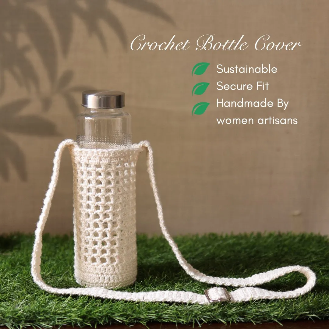 White Handmade Crochet Sling Bottle Cover