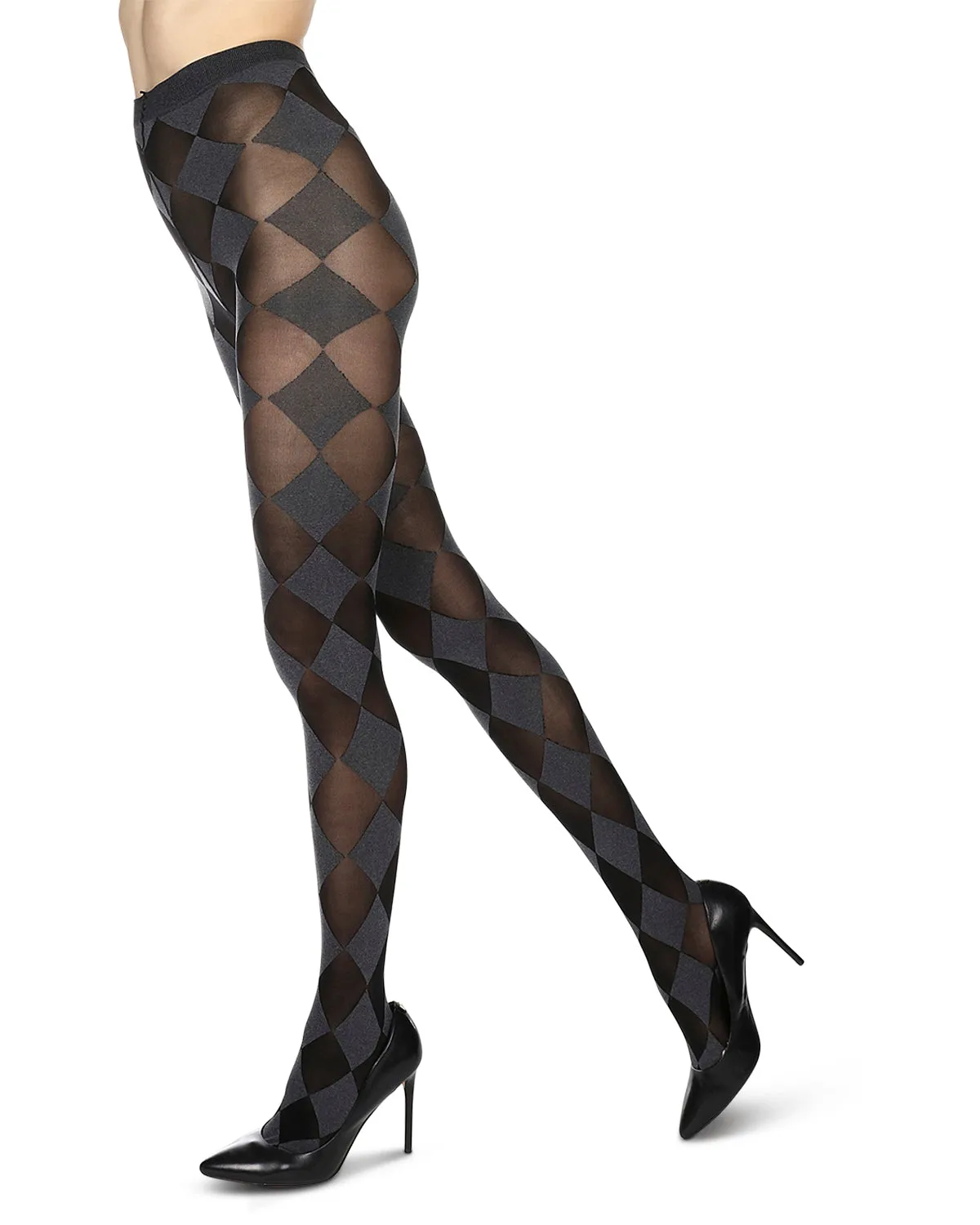 Women's Cozy Opaque Contrasting Diamond Patterned Tights