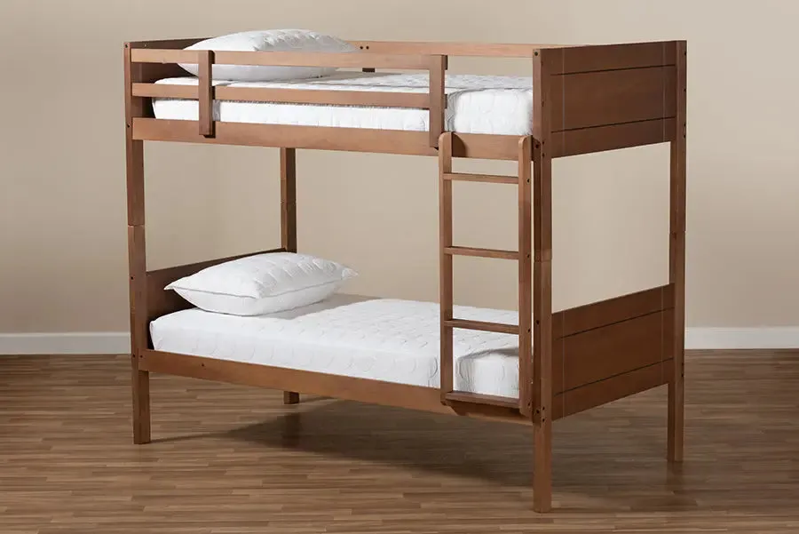 Zoe Walnut Brown Wood Bunk Bed (Twin)