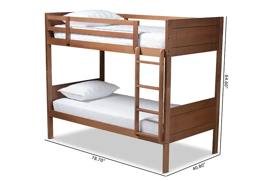 Zoe Walnut Brown Wood Bunk Bed (Twin)