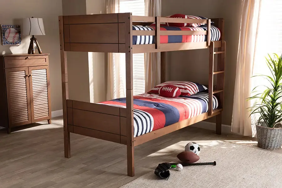 Zoe Walnut Brown Wood Bunk Bed (Twin)