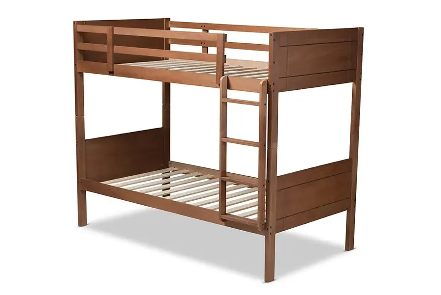 Zoe Walnut Brown Wood Bunk Bed (Twin)